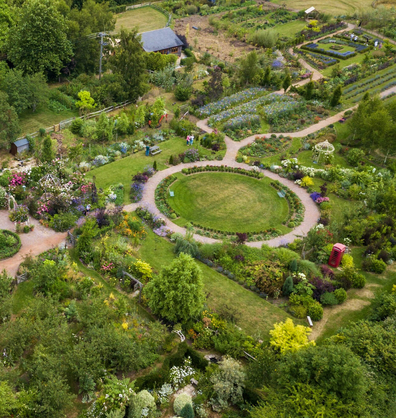 Arial view of The Cottage Gardens lavender gardens.